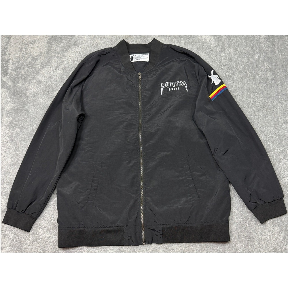 Dutch Bros Bomber Jacket Mens Large Black Coffee Logo Quilted Windmill Zip Up